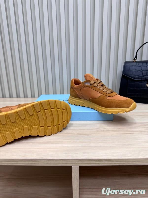2025 Women Prada Brown Suede Nylon Sneakers LY00300