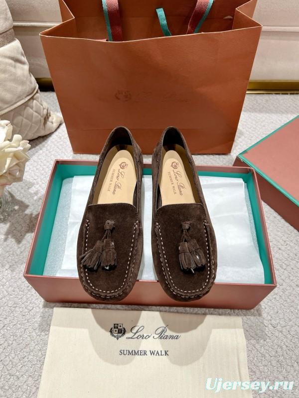 2025 Women Le Parmentier Brown Suede Loafers Tassel LY00291