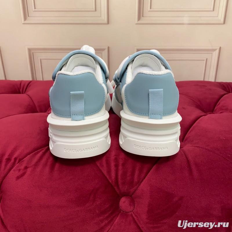 2025 Unisex Dolce & Gabbana White Blue Leather Mesh Sneakers