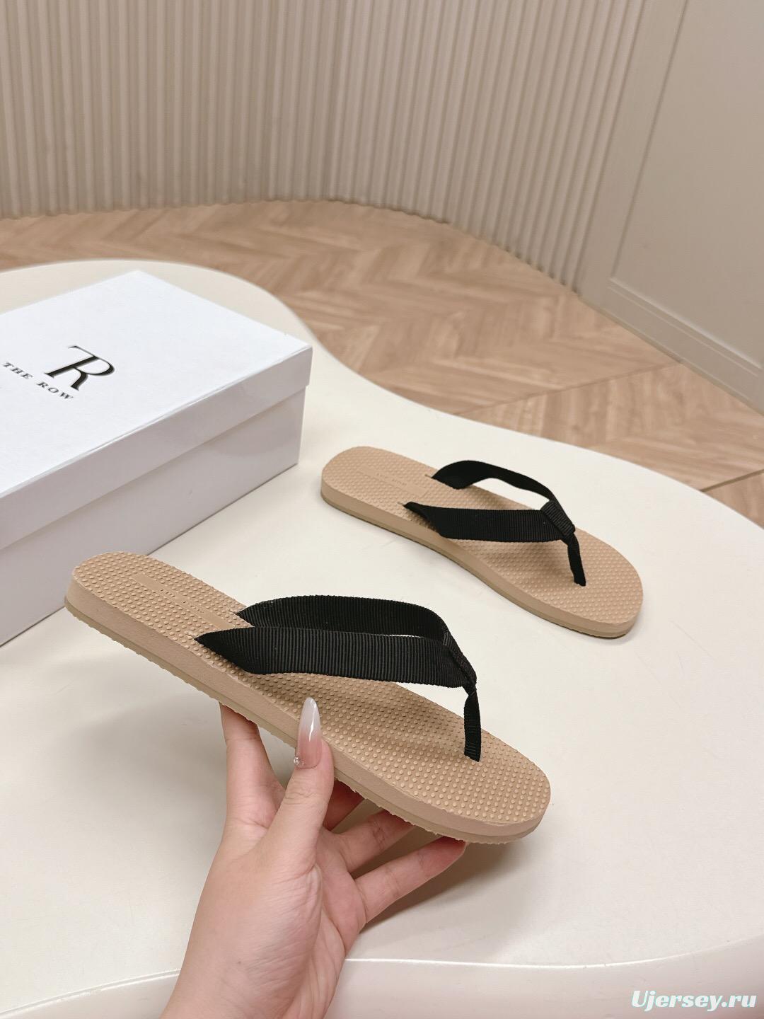 2025 The Row Black Beige Fabric Slippers