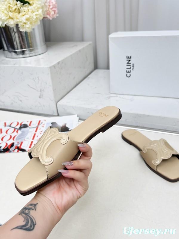 2025 Women Celine Beige Leather Slippers