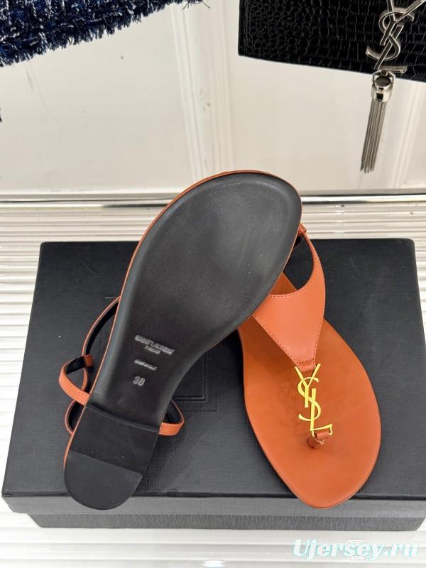 2025 Women Yves Saint Laurent Orange Leather Sandals KFY00270