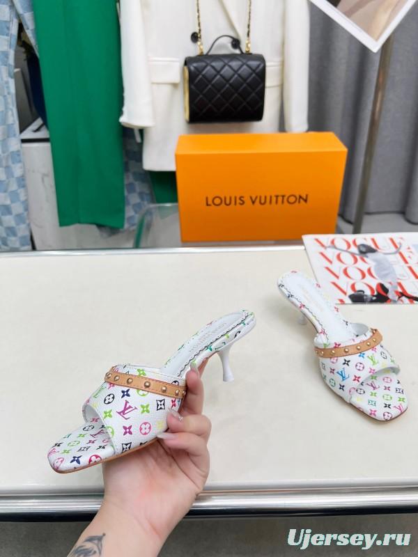 2025 Women Louis Vuitton Multicolor Leather Heeled Mule LY00260