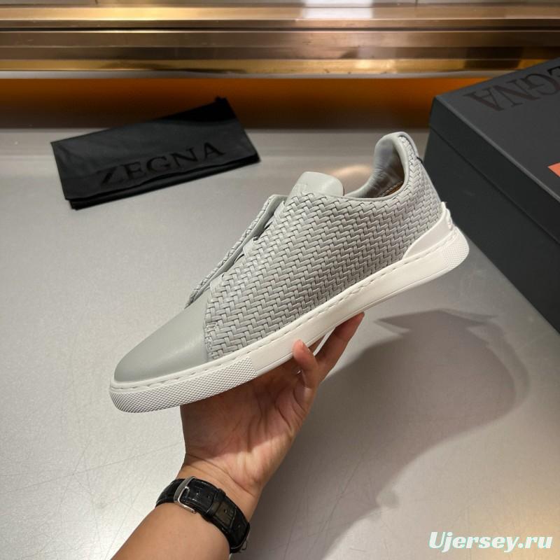 2024 Men Ermenegildo Zegna White Leather Woven Sneakers
