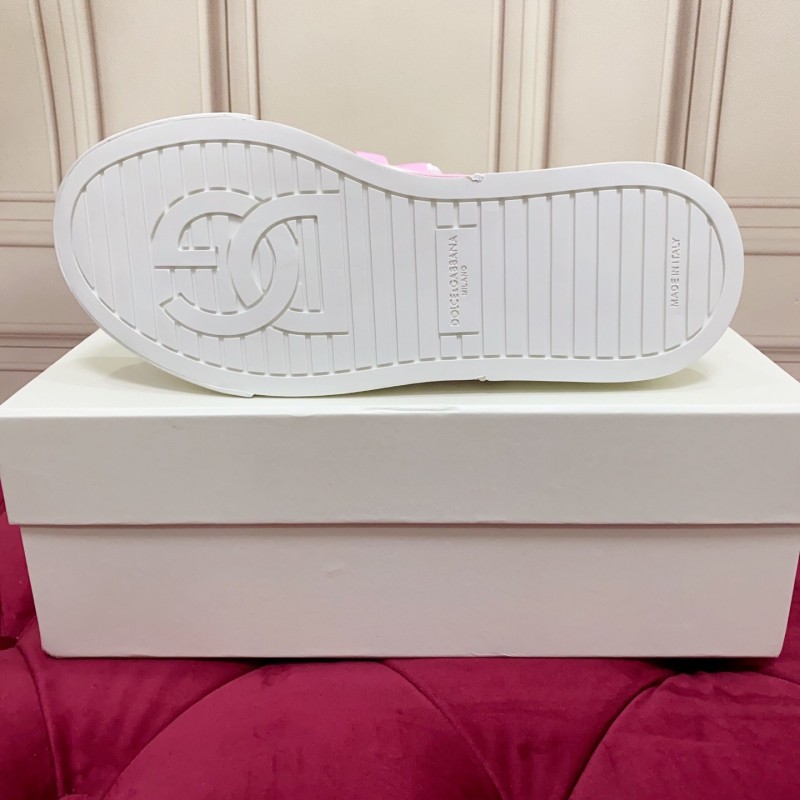 2025 Women Dolce & Gabbana White Pink Leather Mesh Sneakers