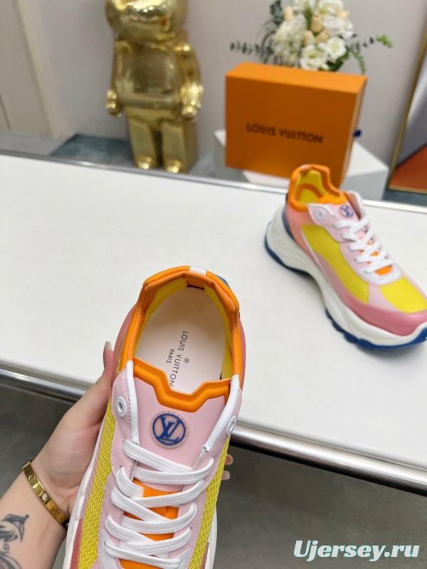 2025 Women Louis Vuitton Yellow Pink Blue Mesh Leather Sneakers