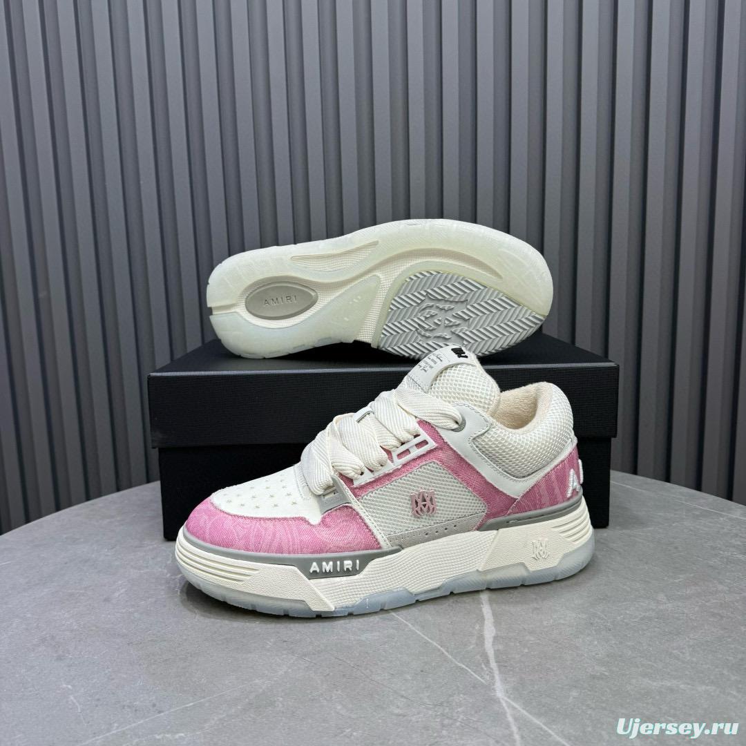 2024 Unisex Amiri Pink White Mesh Suede Sneakers MJ00360