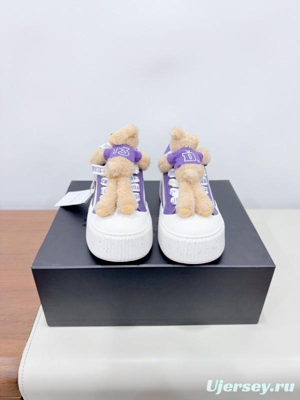 2025 Women 13DE MARZO Purple Leather Casual Shoes 3D Bear Toy KFY00330