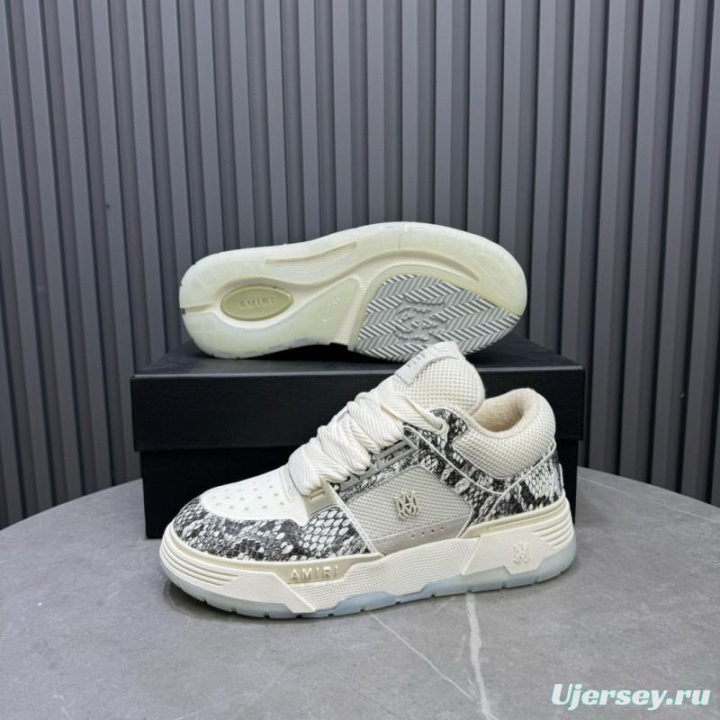 2024 Unisex Amiri Cream Beige Snake Leather Sneakers MJ00360