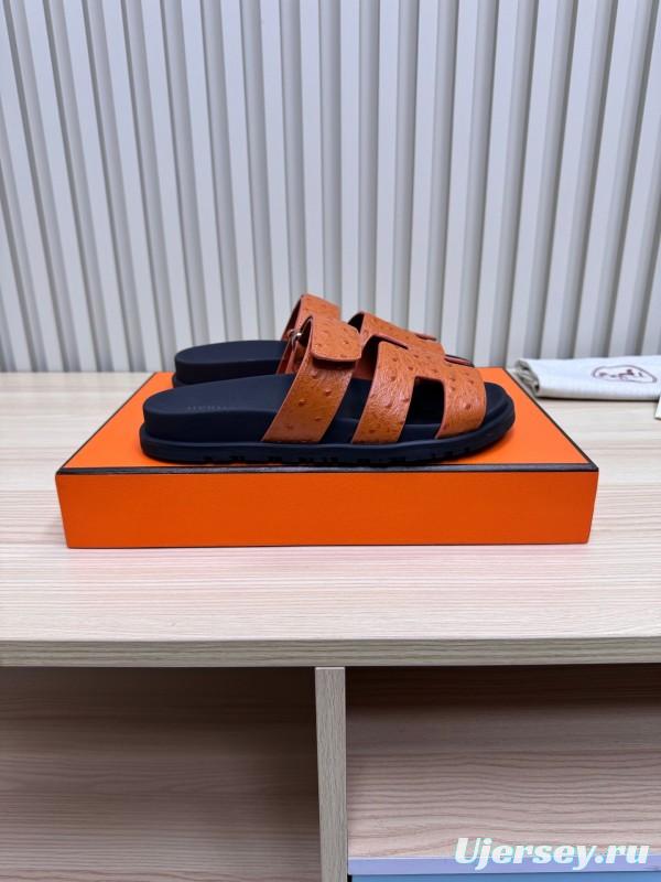 2025 Women Hermès Brown Black Leather Slippers