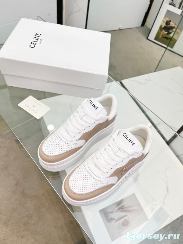 2025 Women CELINE White Beige Leather Sneakers