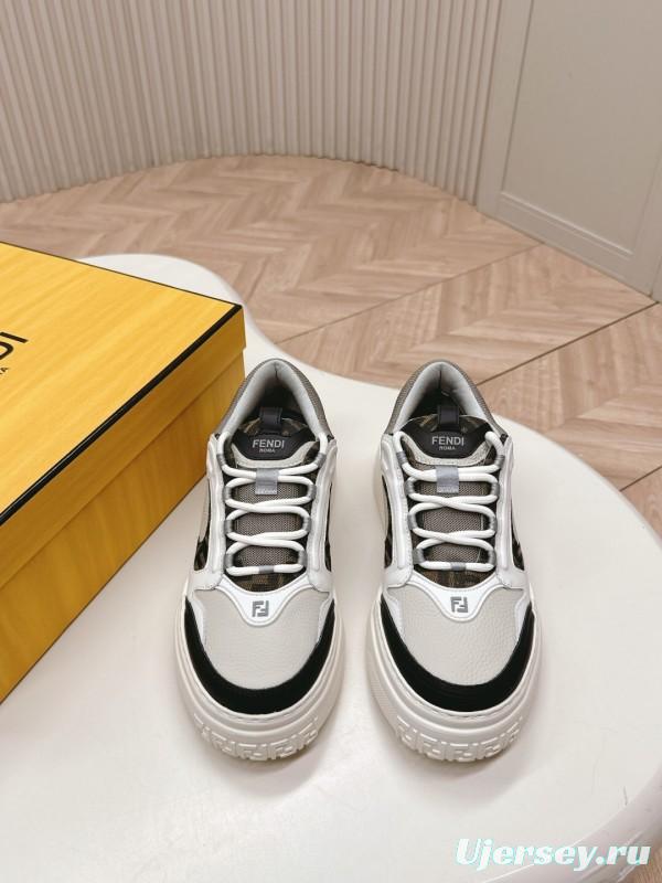 2025 Women Fendi White Black Grey Leather Mesh Sneakers