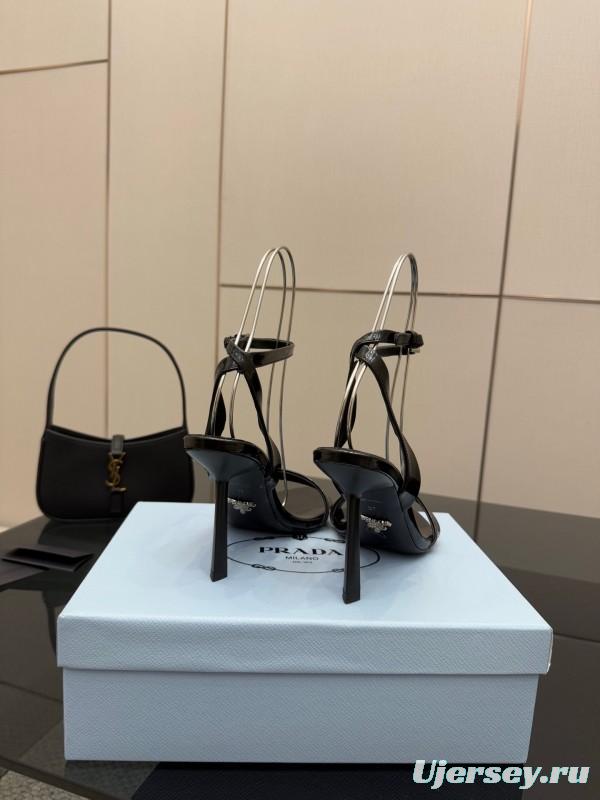 2025 Women Prada Black Leather Heels KFY00290