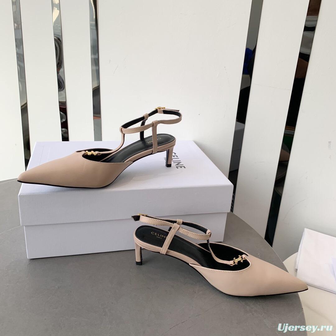 2025 Women Celine Beige Calfskin T-Strap Pumps