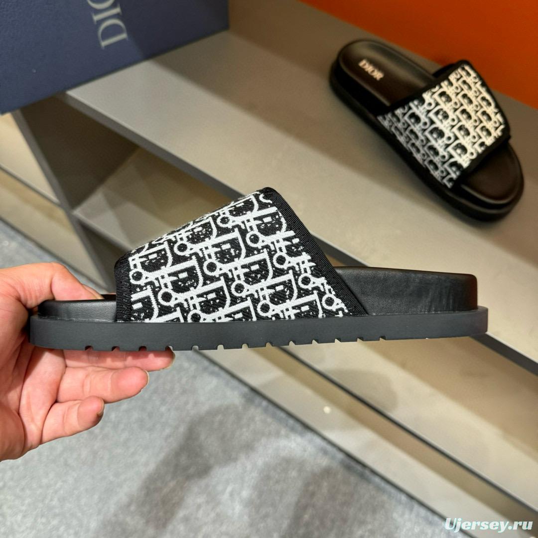 2024 Slippers Dior Black White Canvas Slippers MJ00180