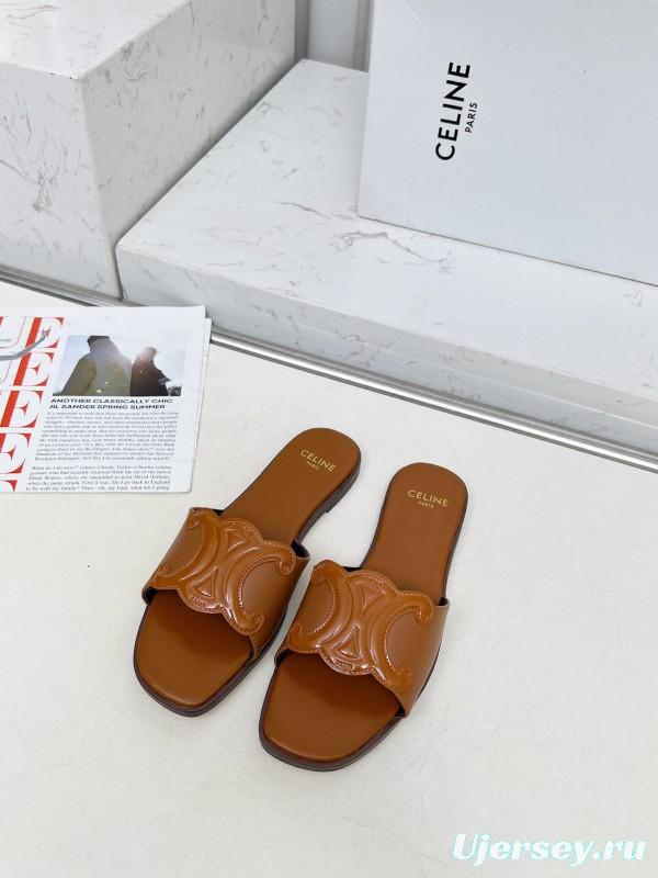2025 Women CELINE Brown Leather Slippers LY00190