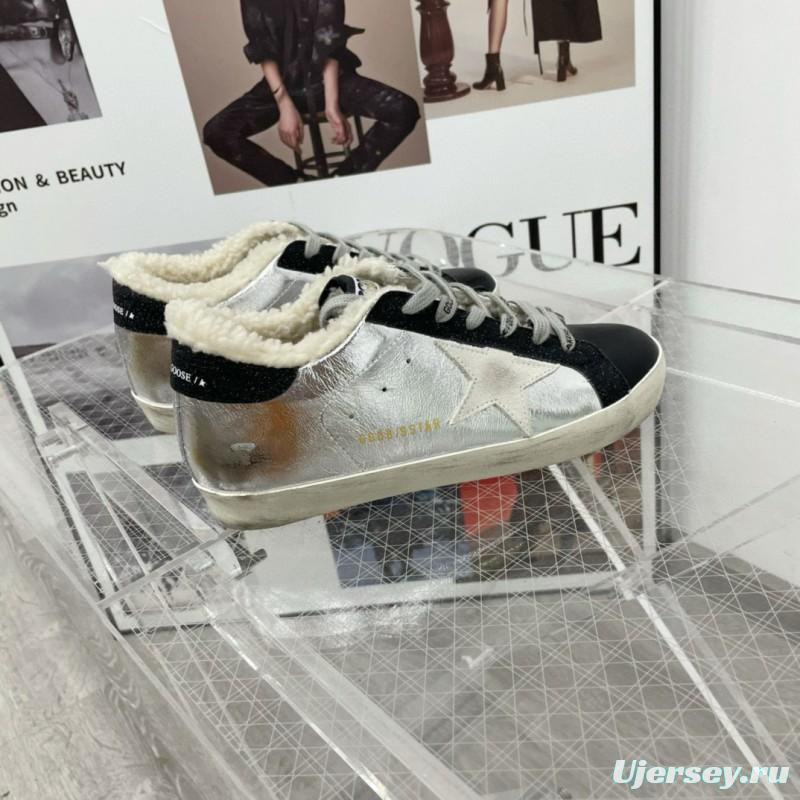 2025 Women GGDB Silver Black Leather Shearling Sneaker