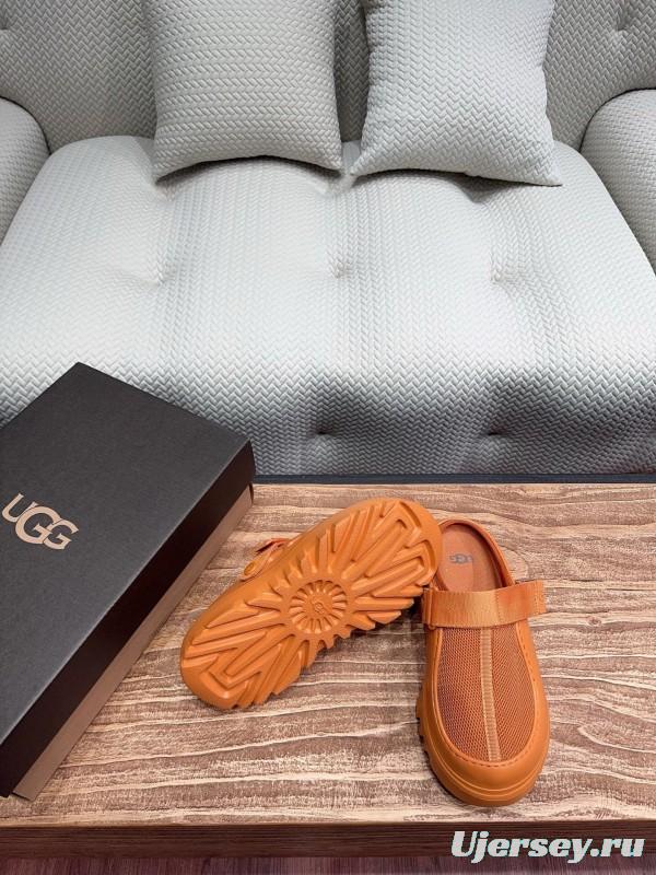 2025 UGG Brown Leather Mesh Slippers KFY00220