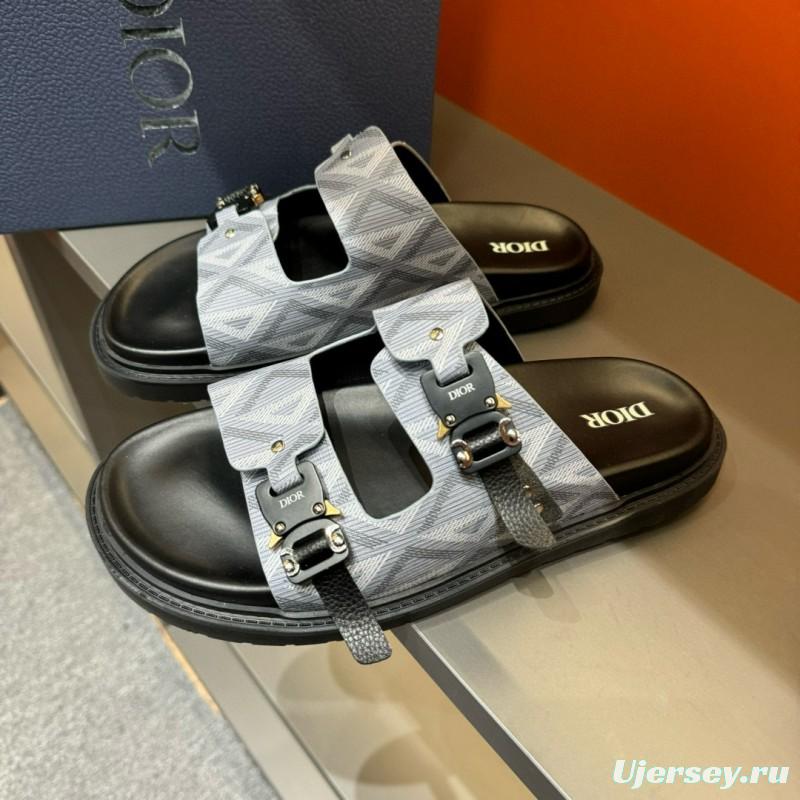 2024 Men Dior Grey Canvas Leather Sandals Buckle