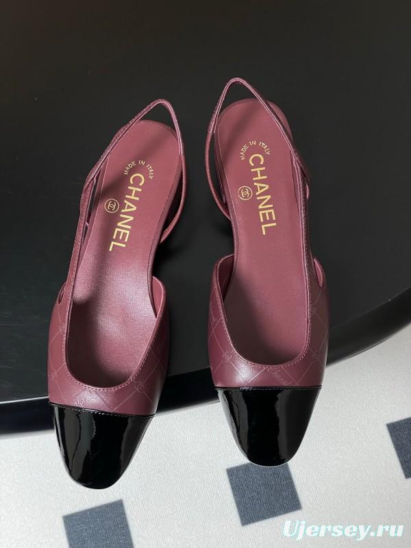 2025 Women Chanel Purple Black Leather Sling-back Pumps KFY00300