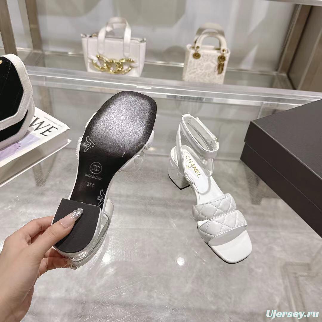 2025 Women Chanel White Leather Sandals LY00280