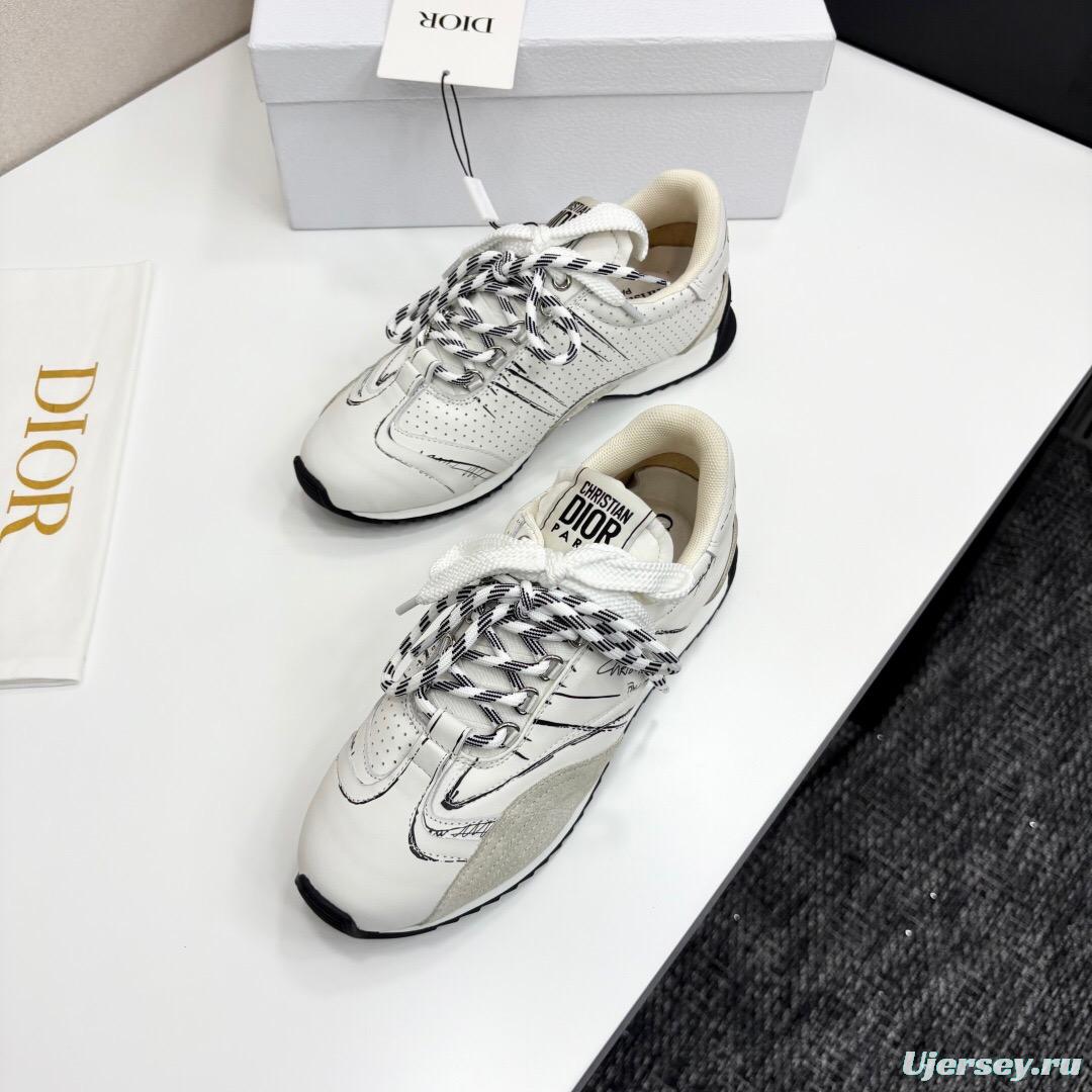 2025 Unisex Dior White Beige Leather Mesh Sneakers LY00300