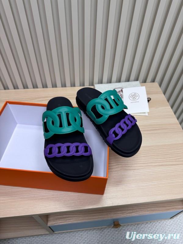 2025 Slippers Hermès Green Purple Rubber Casual LY00360
