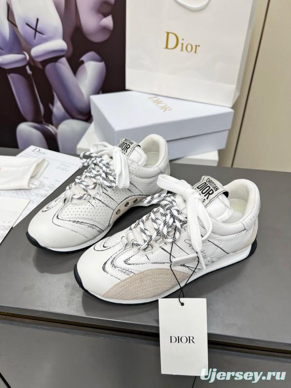 2025 Women Dior White Beige Leather Suede Sneakers KFY00290