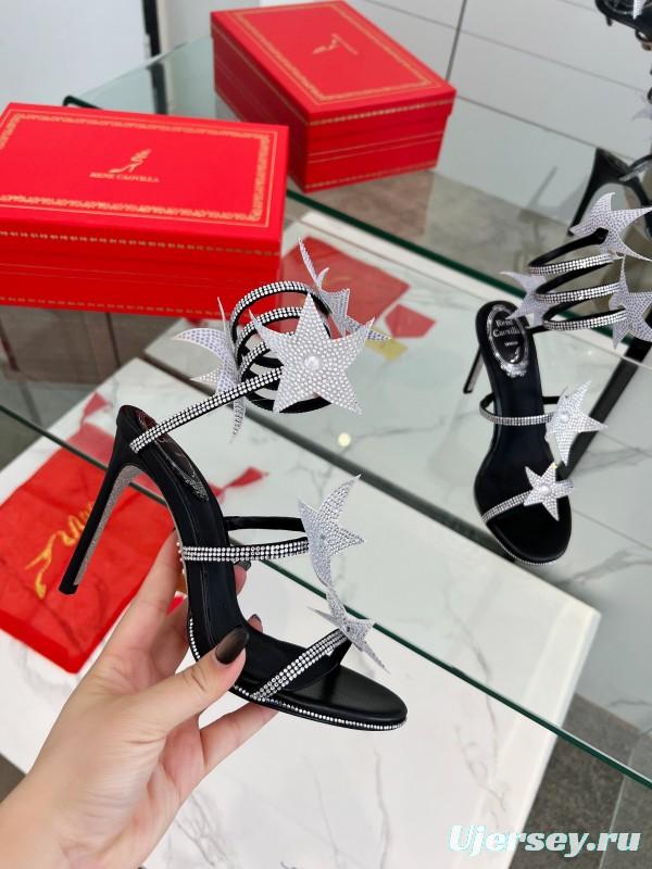 2025 Women RC Black Silver Silk Crystal High Heel Spiral Lace Sandals LY00340