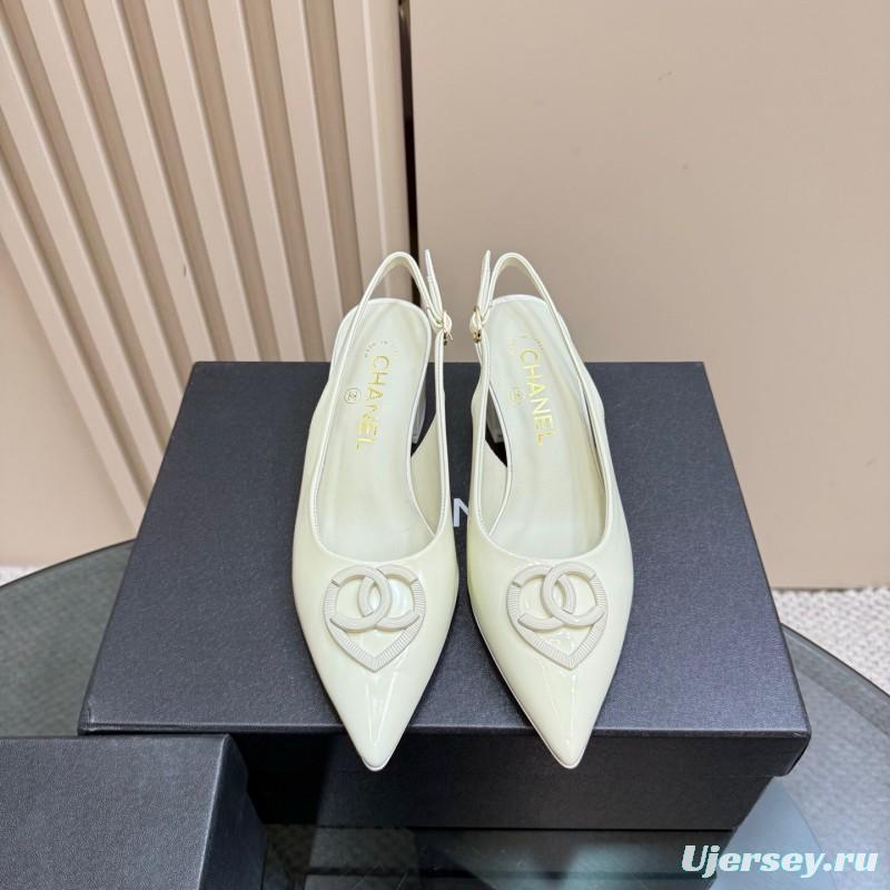 2025 Women Chanel White Patent Leather Slingback Pumps