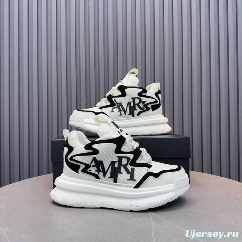 2024 Unisex Amiri White Black Mesh Leather Sneakers MJ00410