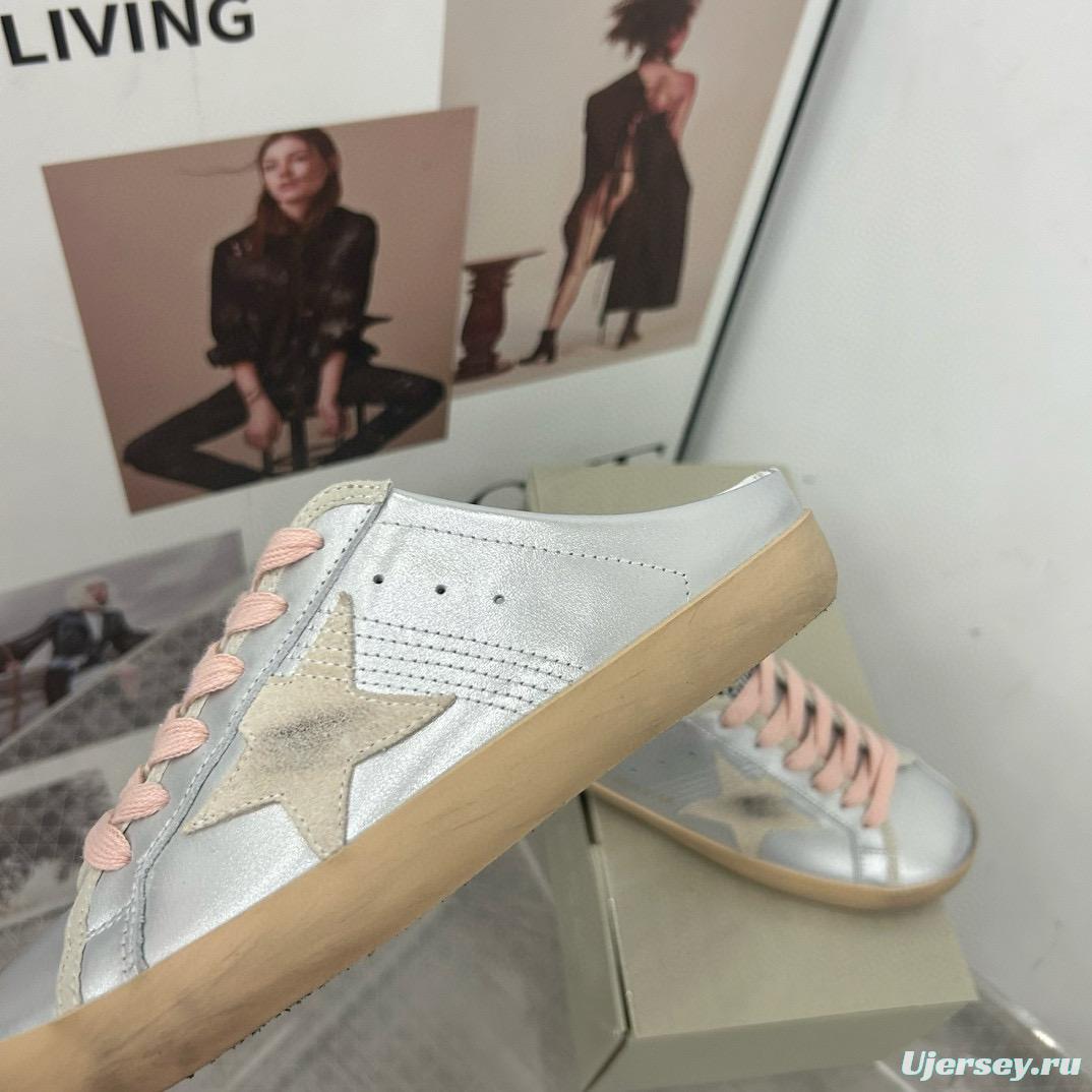 2025 GGDB White Silver Beige Leather Suede Star Sneakers Mule