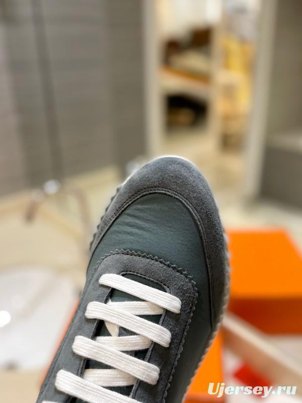 2024 Unisex Hermès Grey Imported Glossy Goat Suede Rain Cloth Sneakers MJ00320