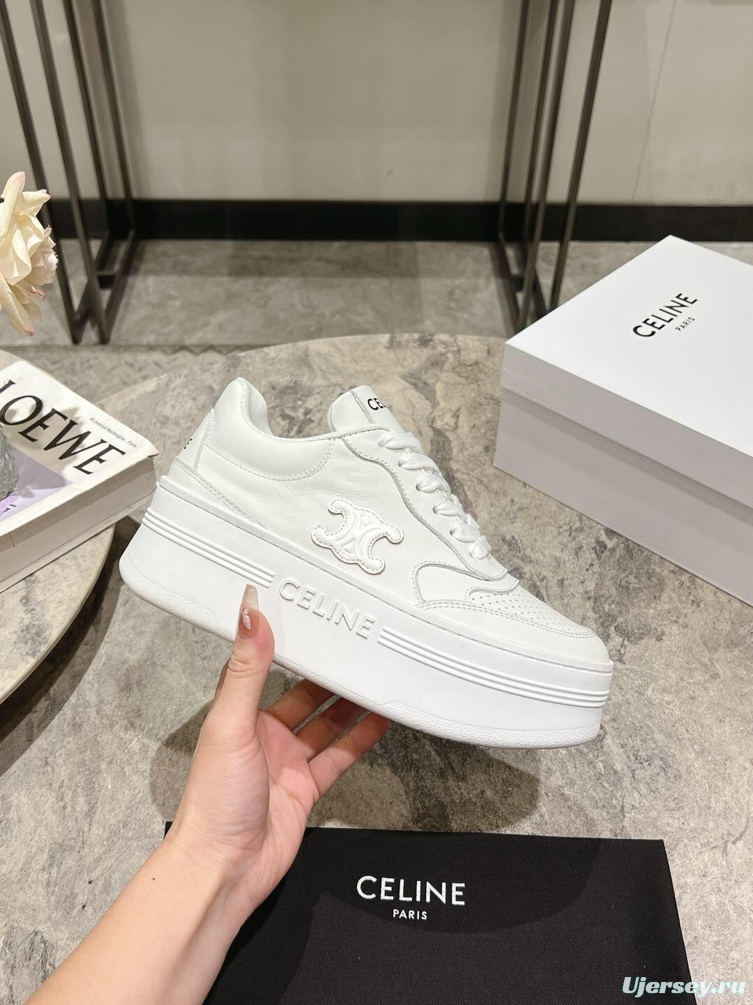 2025 Women Celine White Leather Platform Sneakers