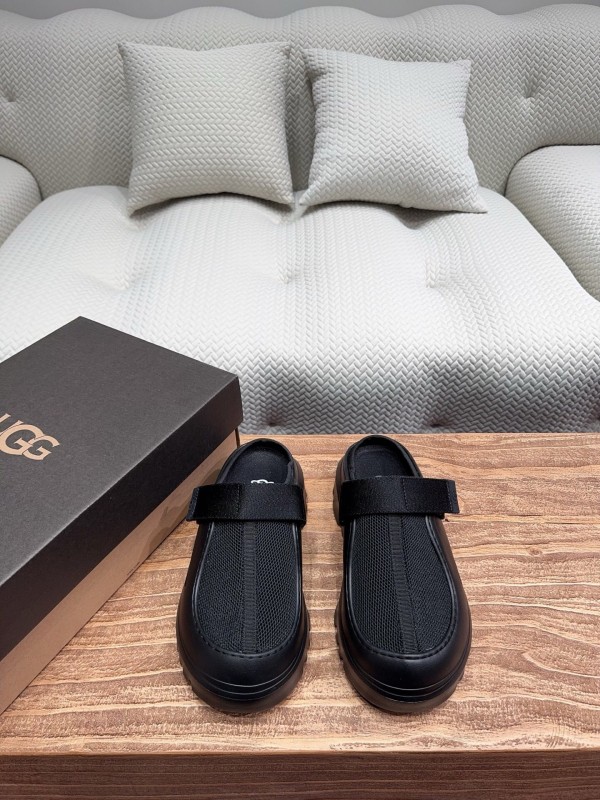 2025 Unisex UGG Black Textile Rubber Slippers Strap KFY00220(F)/KFY00230(M)
