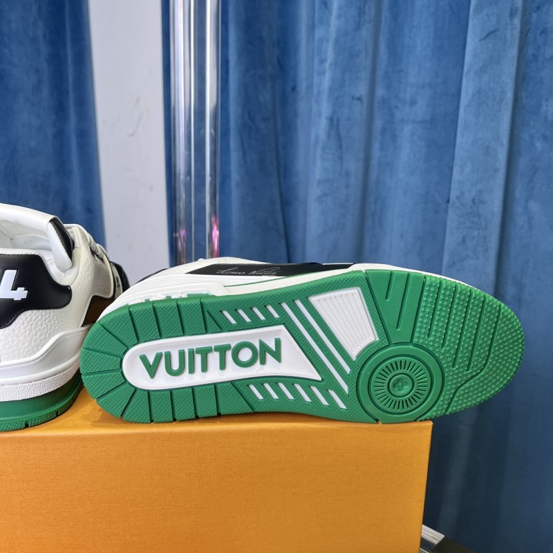 2025 Unisex Louis Vuitton White Black Green Leather Trainer