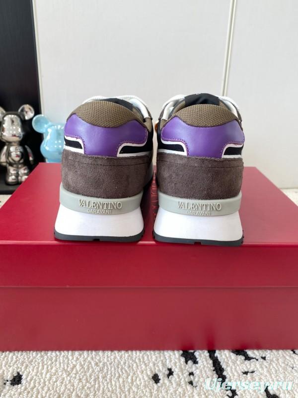 2025 Unisex Valentino Black Brown Purple Suede Leather Mesh Sneakers