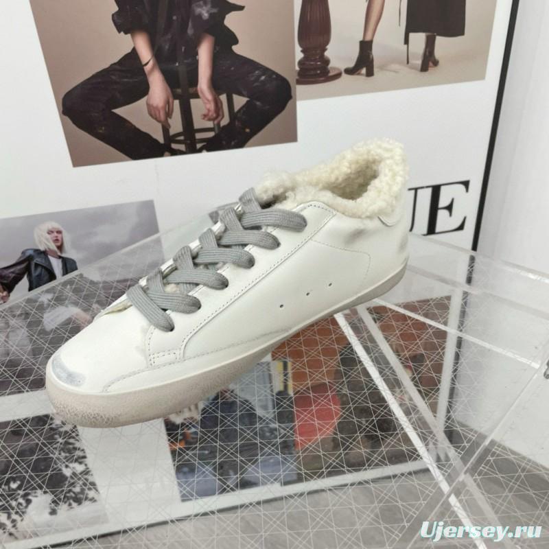 2025 Women GGDB White Grey Leather Shearling Sneakers