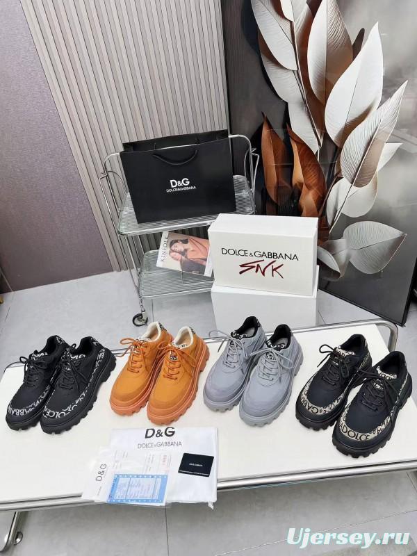 2024 Unisex Dolce & Gabbana Orange Leather Chunky Sole Derby Sneaker