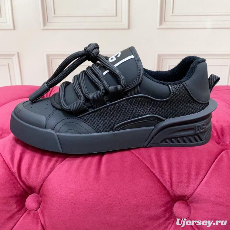 2025 Men Dolce & Gabbana Black Mesh Leather Sneakers