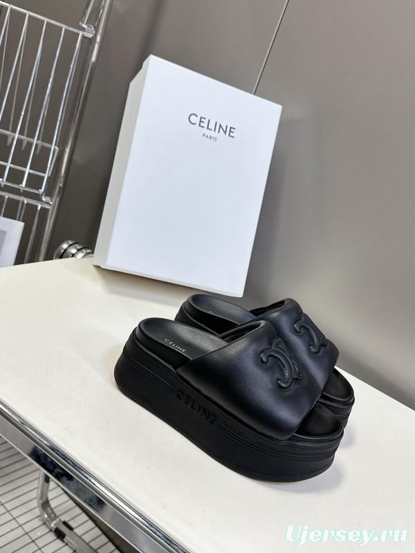 2025 Women Celine Black Leather Slippers