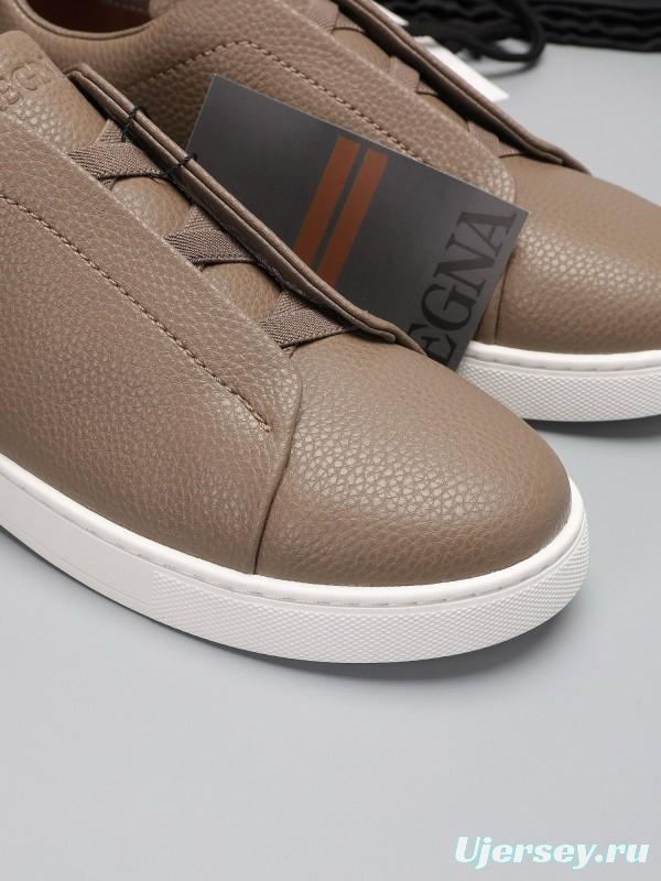 2024 Men Ermenegildo Zegna Taupe Leather Sneakers MJ00240