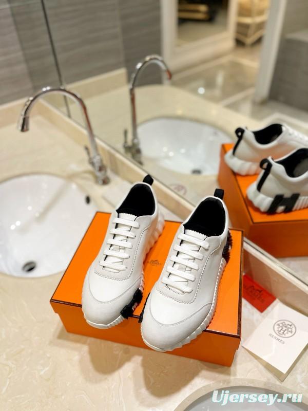 2024 Unisex Hermès white black leather sneakers