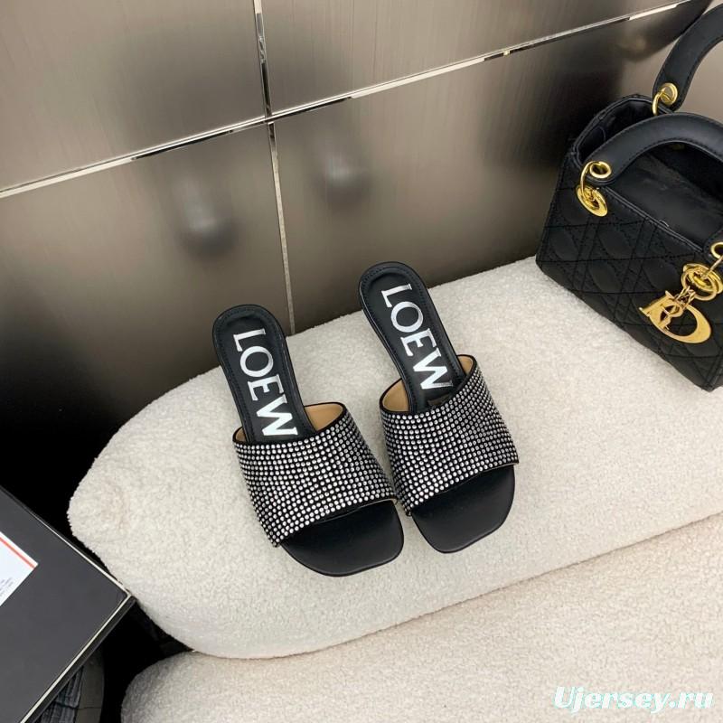 2025 Women Loewe Black Sheep Suede Sandals