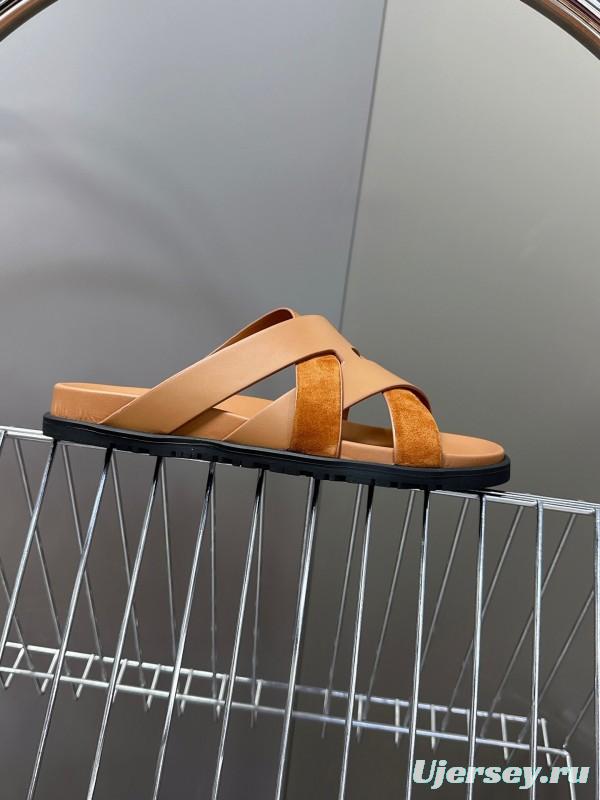 2025 Slippers Hermès Brown Suede Leather Slippers