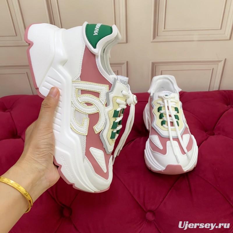 2025 Women Dolce & Gabbana White Pink Green Leather Sneakers LY00330(F)