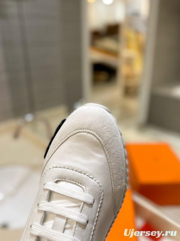 2024 Unisex Hermès White Imported Silk Lambskin Suede Sneakers MJ00320