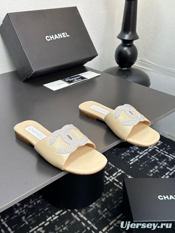2025 Women CHANEL Beige Leather Slippers
