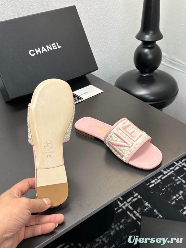 2025 Slippers CHANEL Pink Tweed Slippers