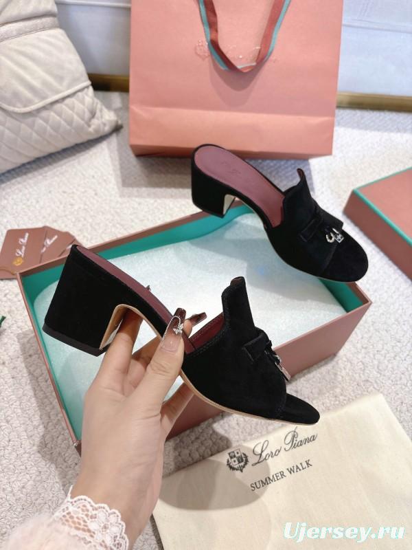 2025 Women LP Black Suede Sandals LY00290